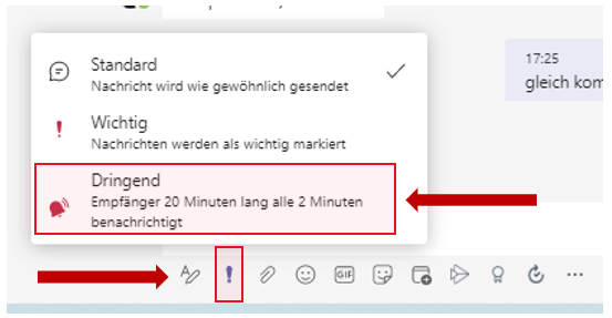 dringende nachrichten in teams verschicken