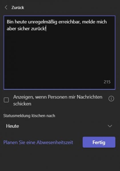 Statusmeldung in Teams